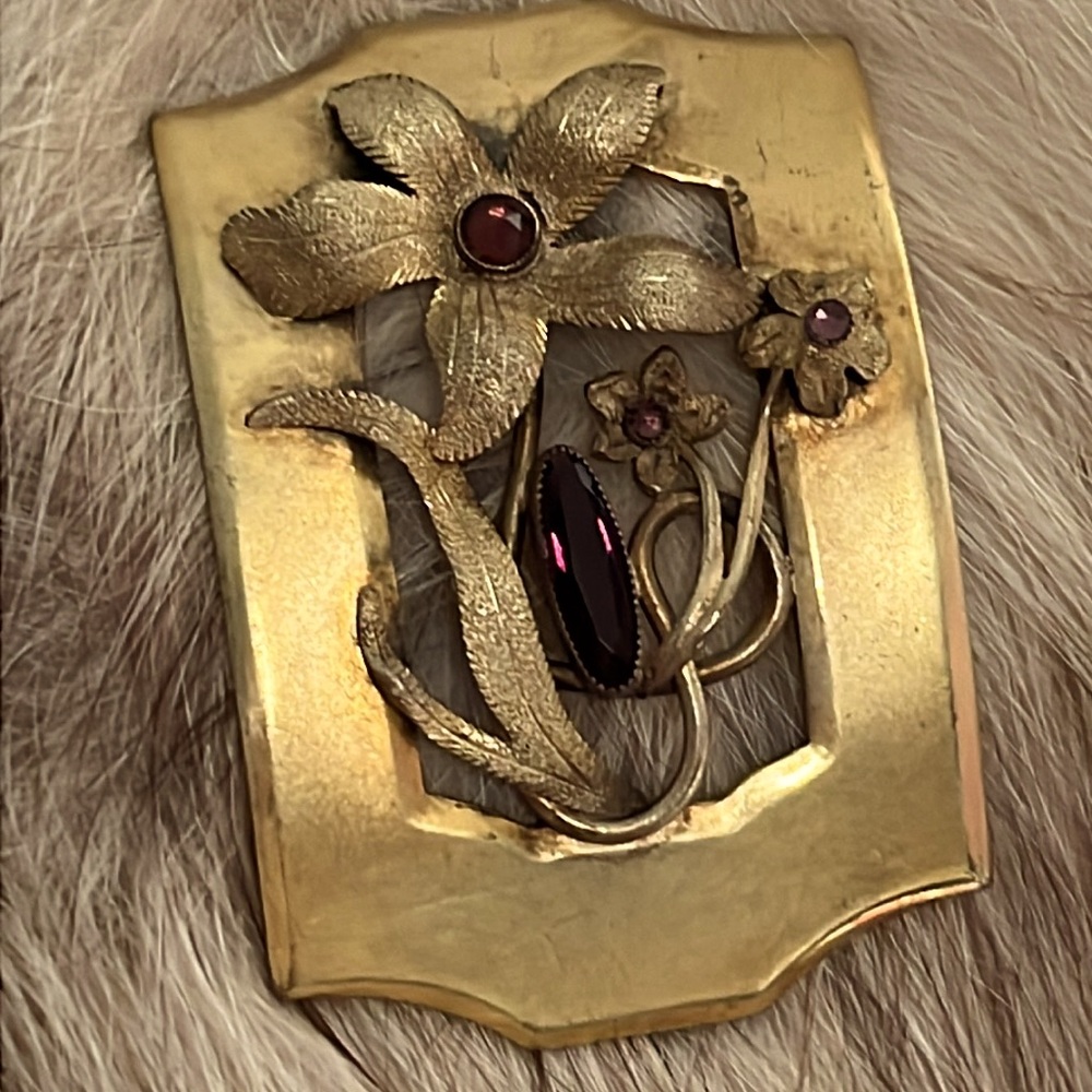 Art Nouveau Antique Amethyst Purple Glass Brooch Sash Pin